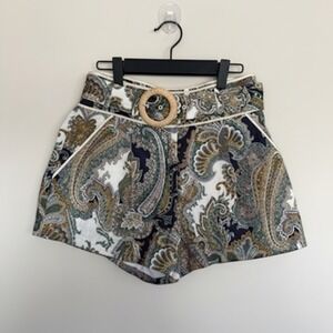 Veronica Beard Paisley Belted Shorts Raffia Buckle Rope Trim Multi Color Size 6